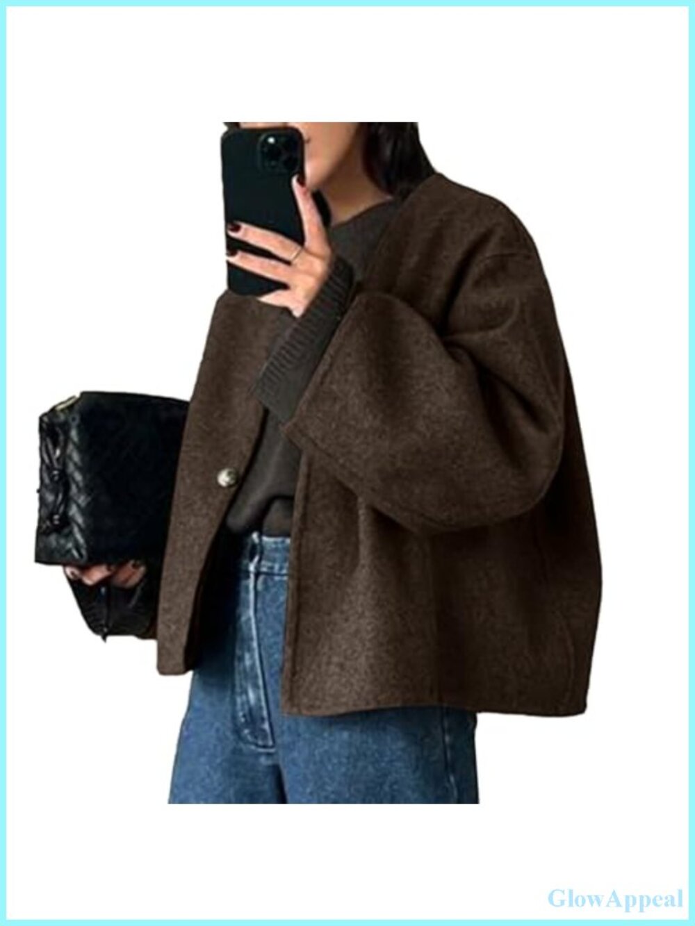 Cropped Wool Blend Peacoat with Buttons, Casual Fall Winter Jacket
